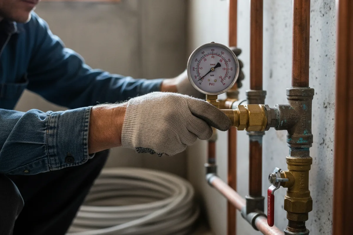 Pressure testing a repaired line during Water Line Repair in Placida